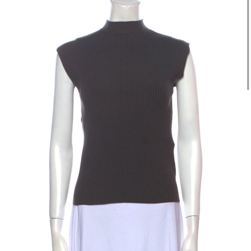 Vintage Calvin Klein Ribbed Knit Sleeveless Mock Neck in Dark Gray